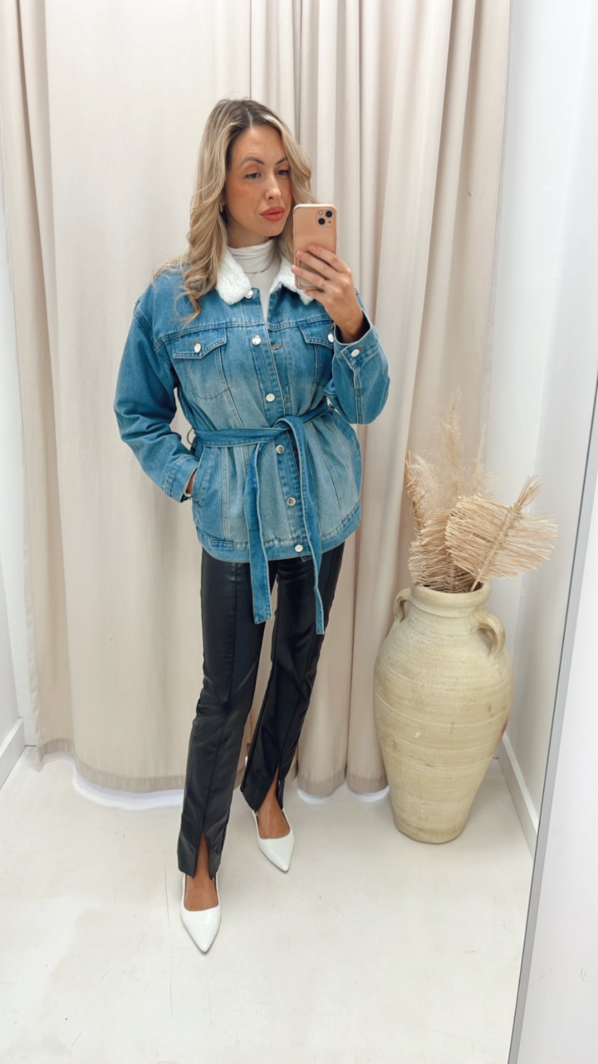 DELTA BELTED DENIM COAT (MEDIUM BLUE)