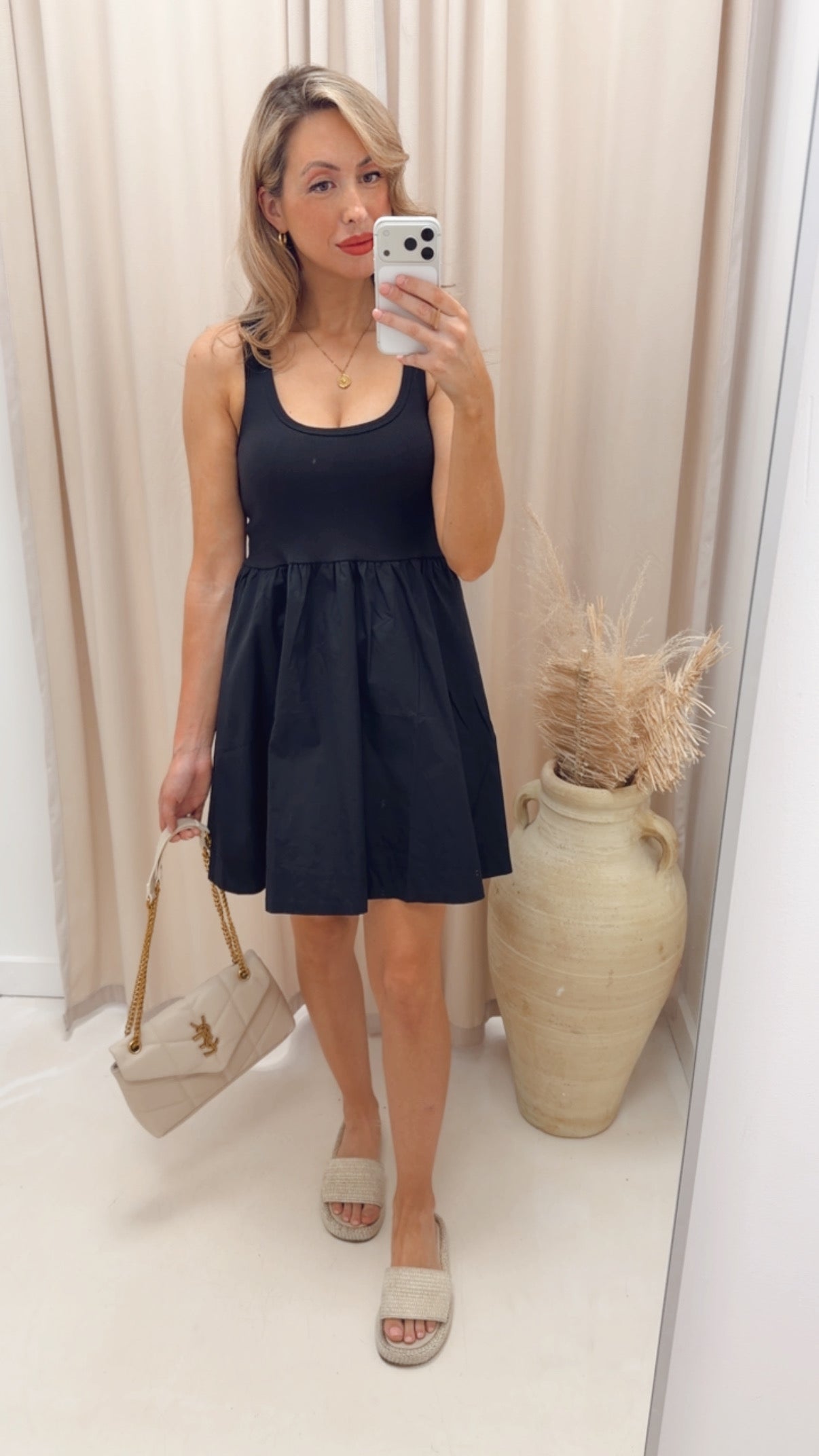 COMBINED KNIT & WOVEN DRESS WITH POCKET