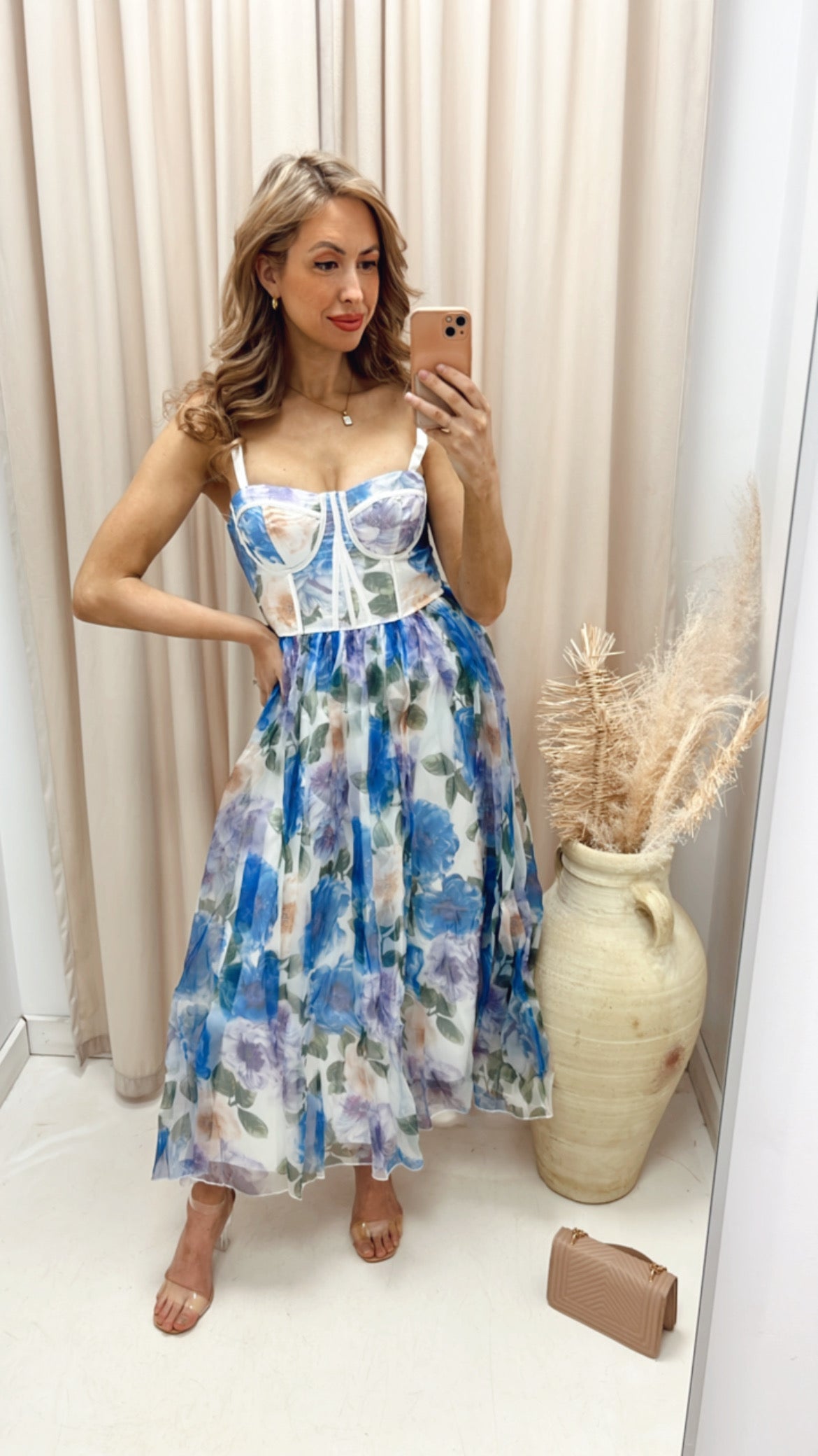 DAPHNE BUSTIER ORGANZA MIDI DRESS (FLORAL) (HOT RESTOCK)
