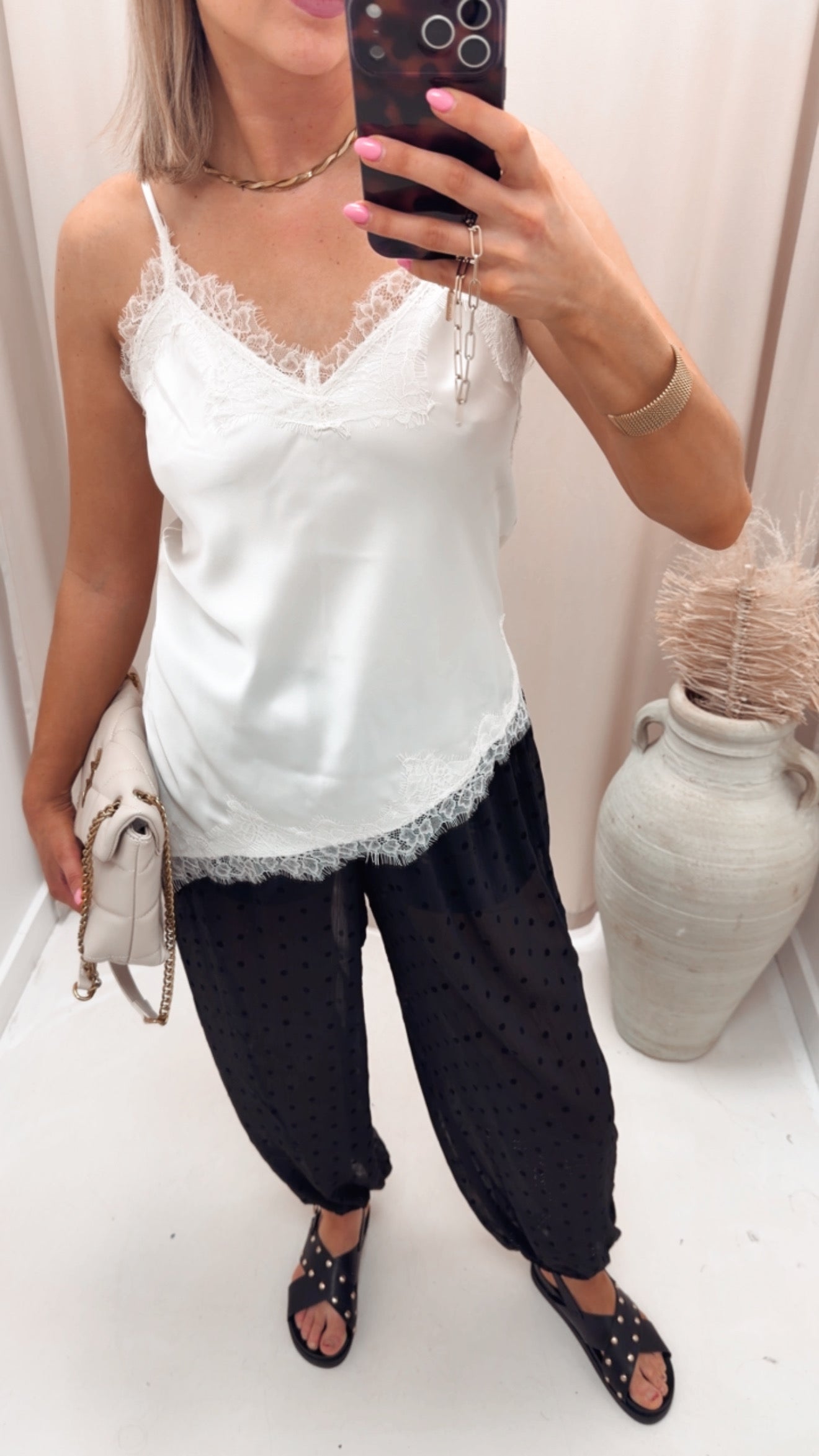 BELLA STRAP SATIN LACE TOP