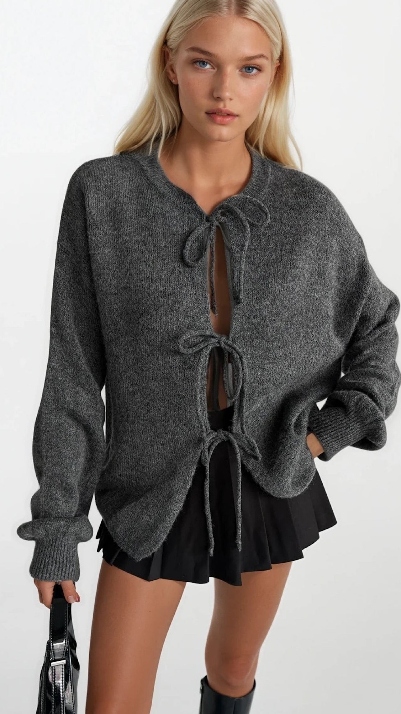 MONROE TIE BOW CARDIGAN (GREY)