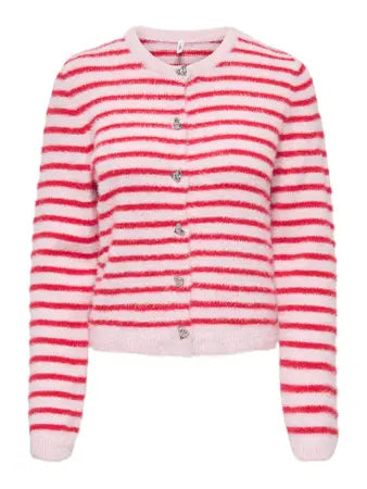 KERRY PIUMO BUTTON STRIPED CARDIGAN (RED) | ONLY
