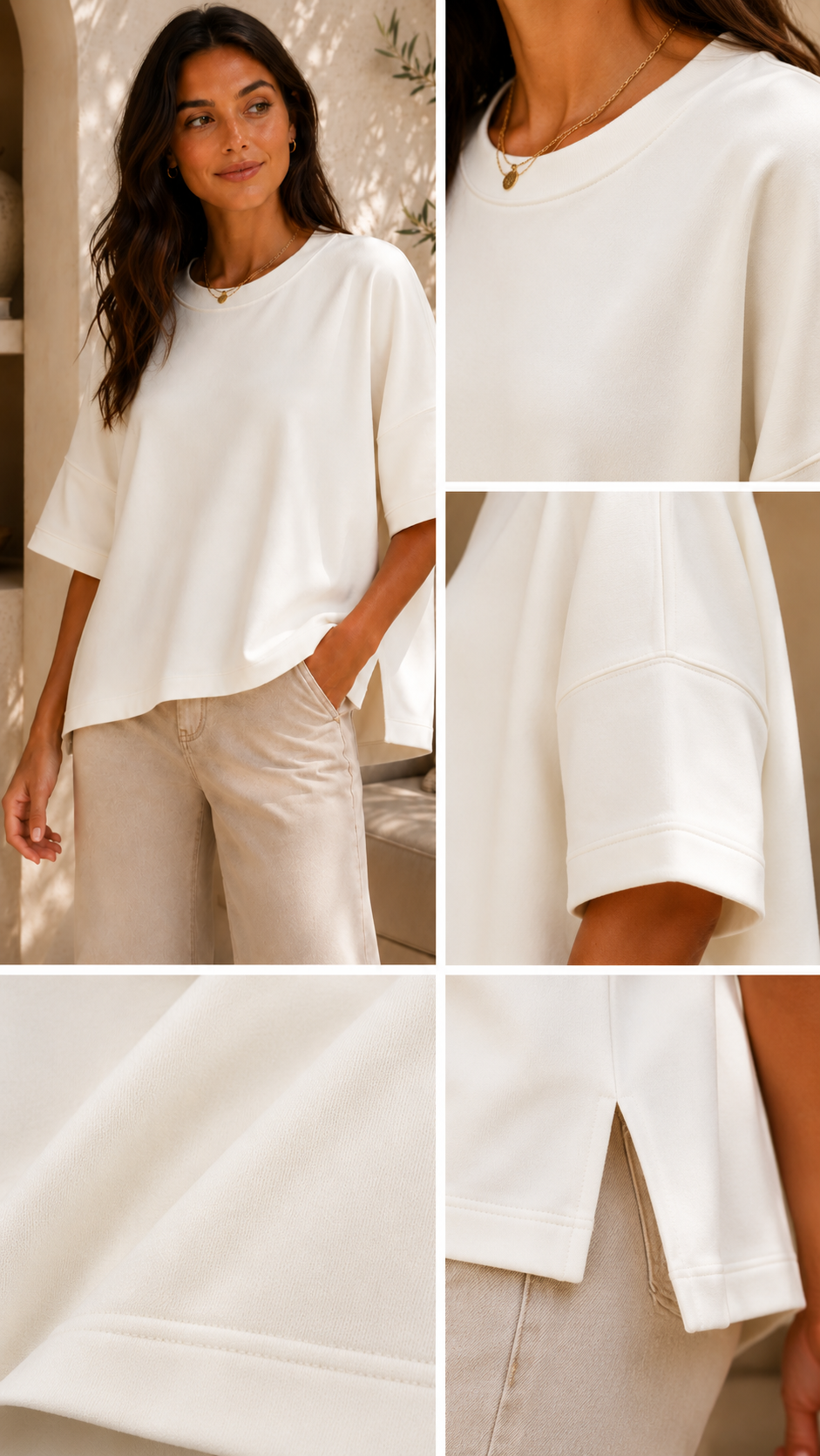 SCUBA ROUND NECK TOP WITH SIDE SLITS (IVORY)