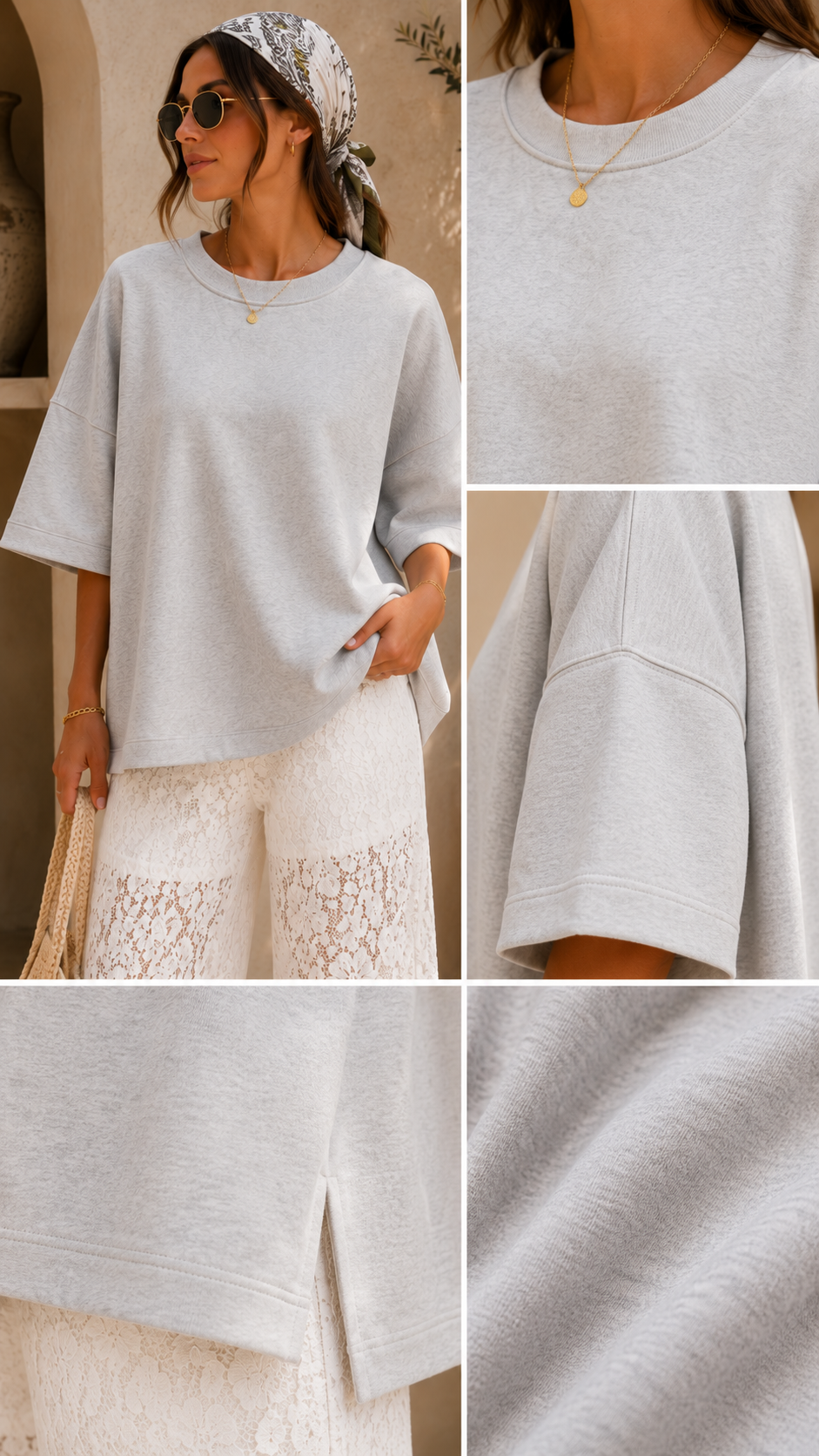 SCUBA ROUND NECK TOP WITH SIDE SLITS (H GREY)