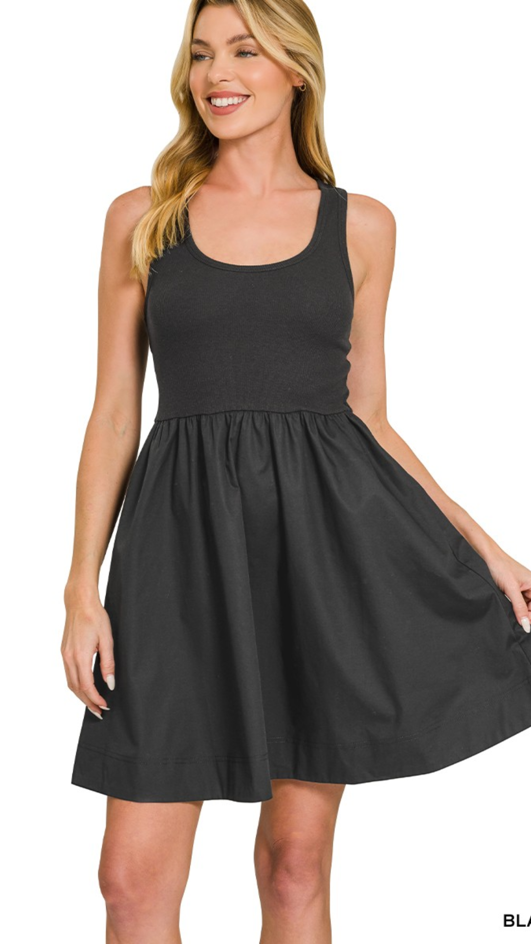 COMBINED KNIT & WOVEN DRESS WITH POCKET