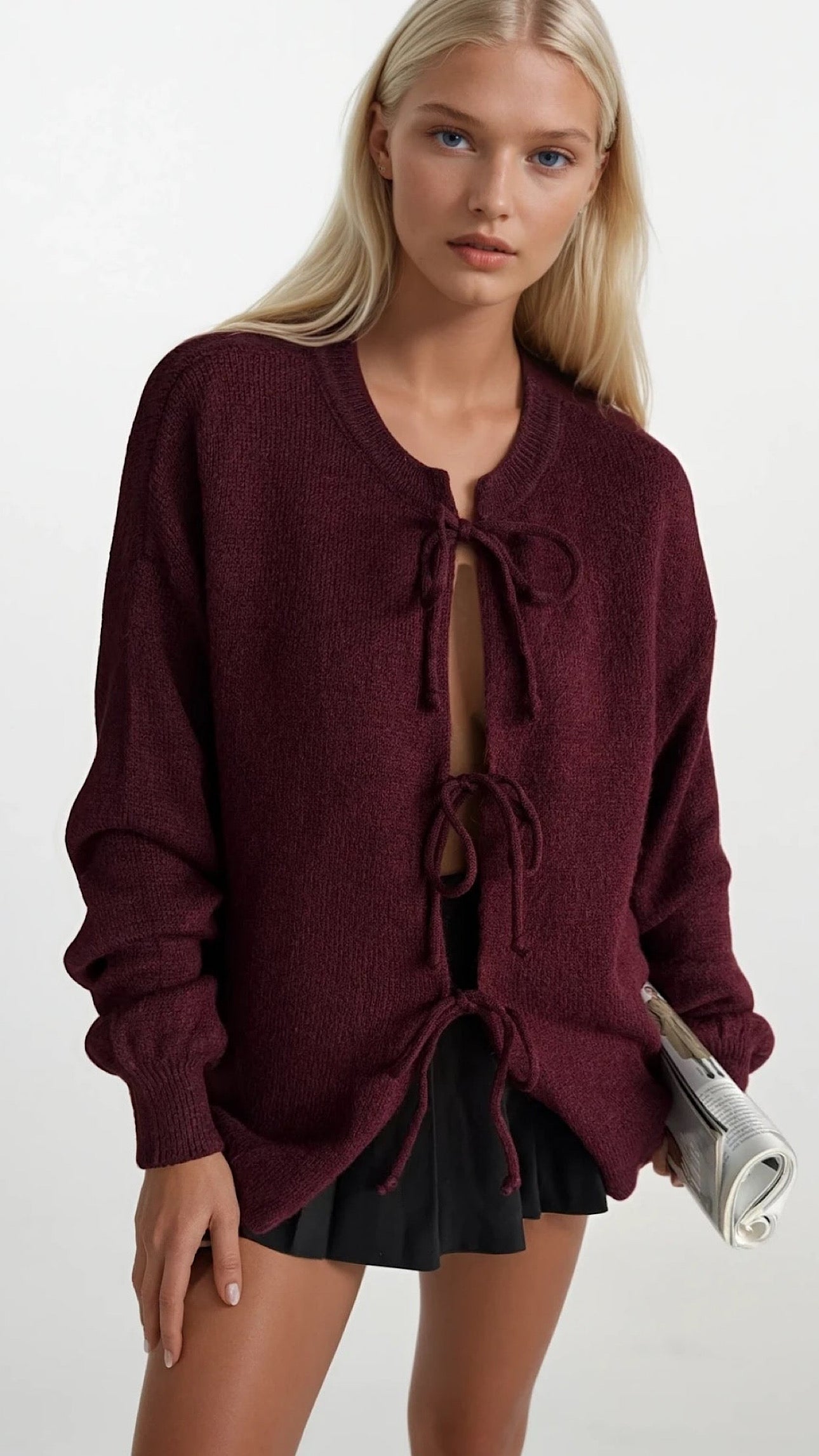 MONROE TIE BOW CARDIGAN (CLARET)