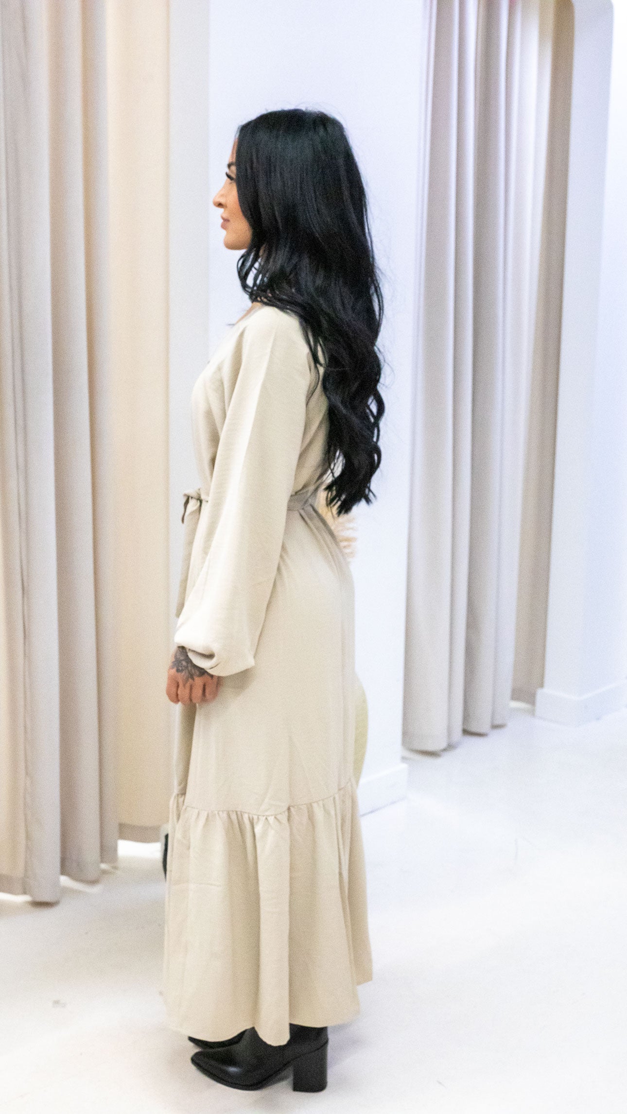 MELINA TIE WAIST MAXI DRESS (BEIGE)