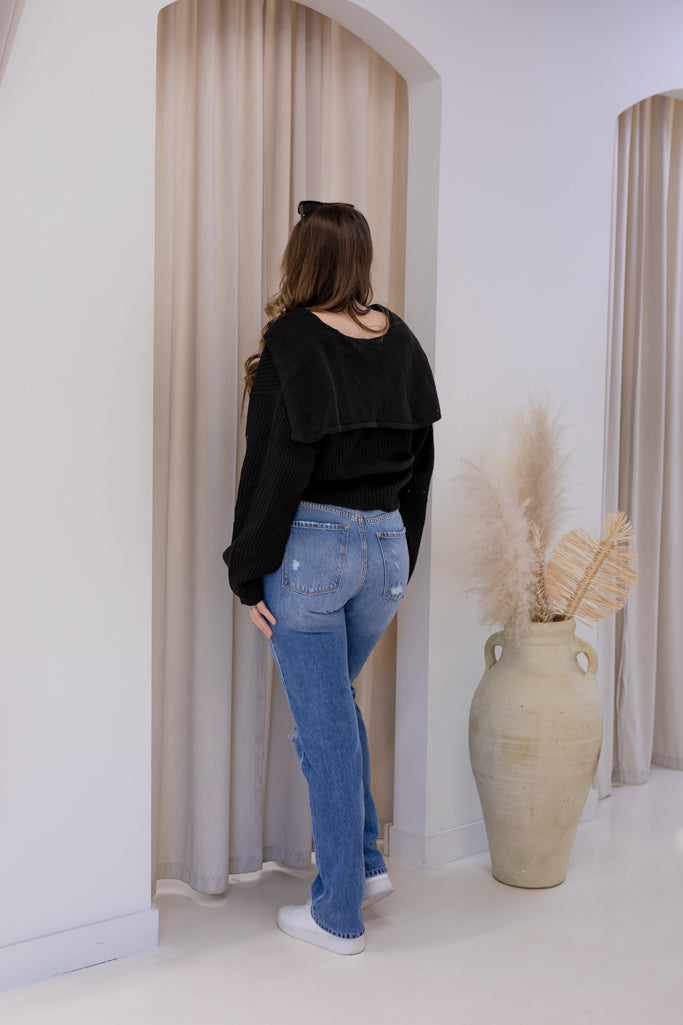 NEW LAUREN KNIT V-NECK SWEATER (BLACK)