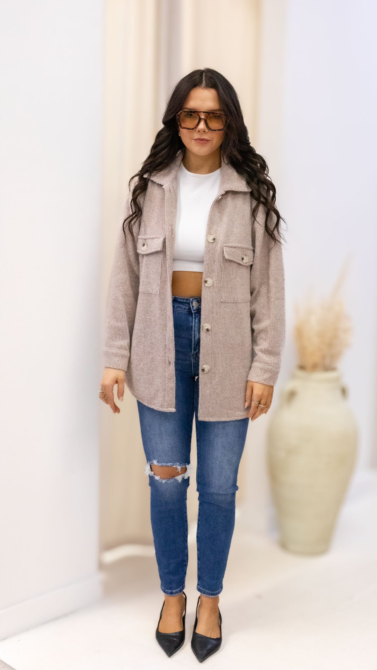 ROSIE RIBBED SHACKET (BROWN)