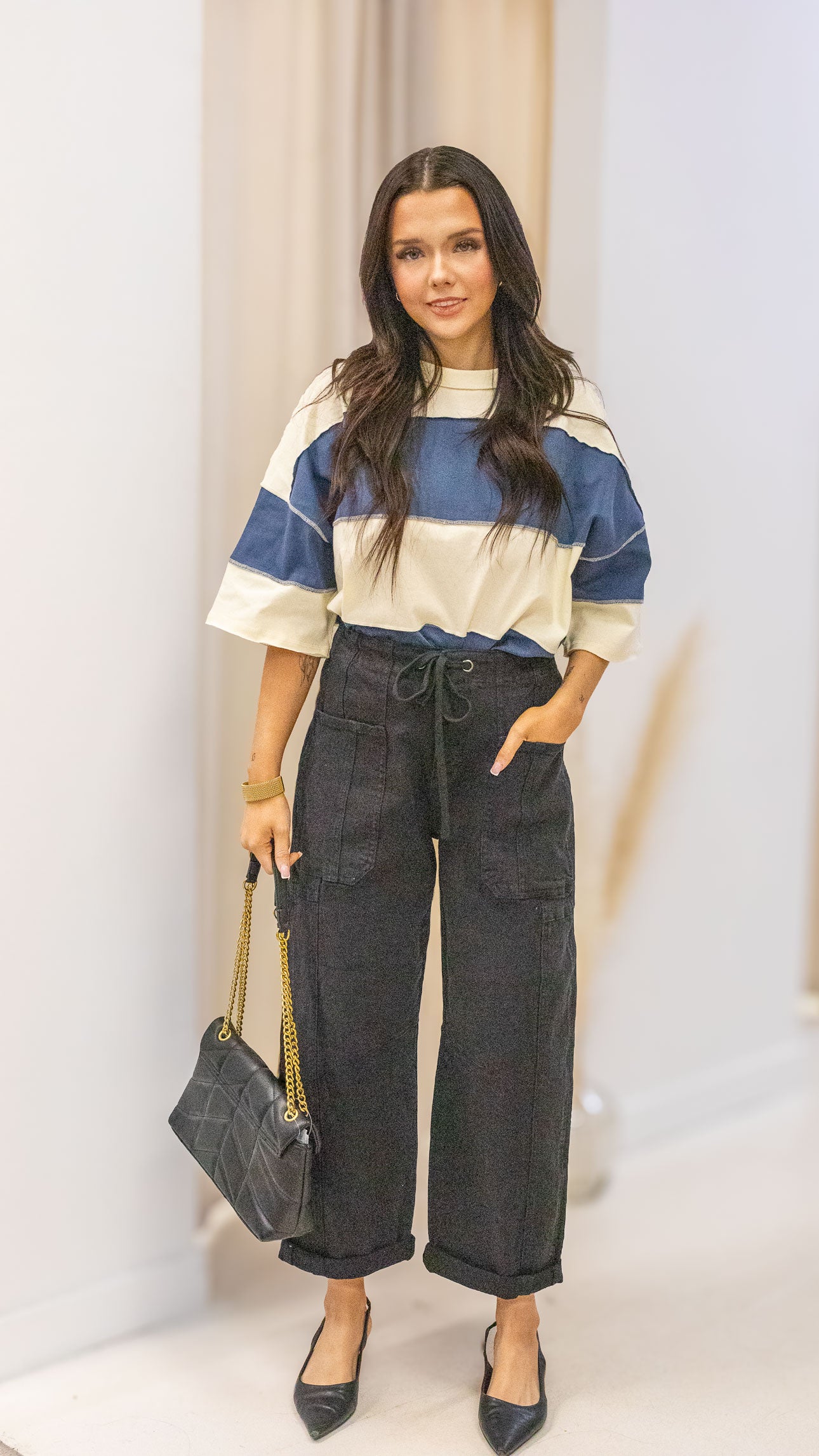 DEMI HIGH RISE CROP WIDE BARREL CARGO POCKET PANTS