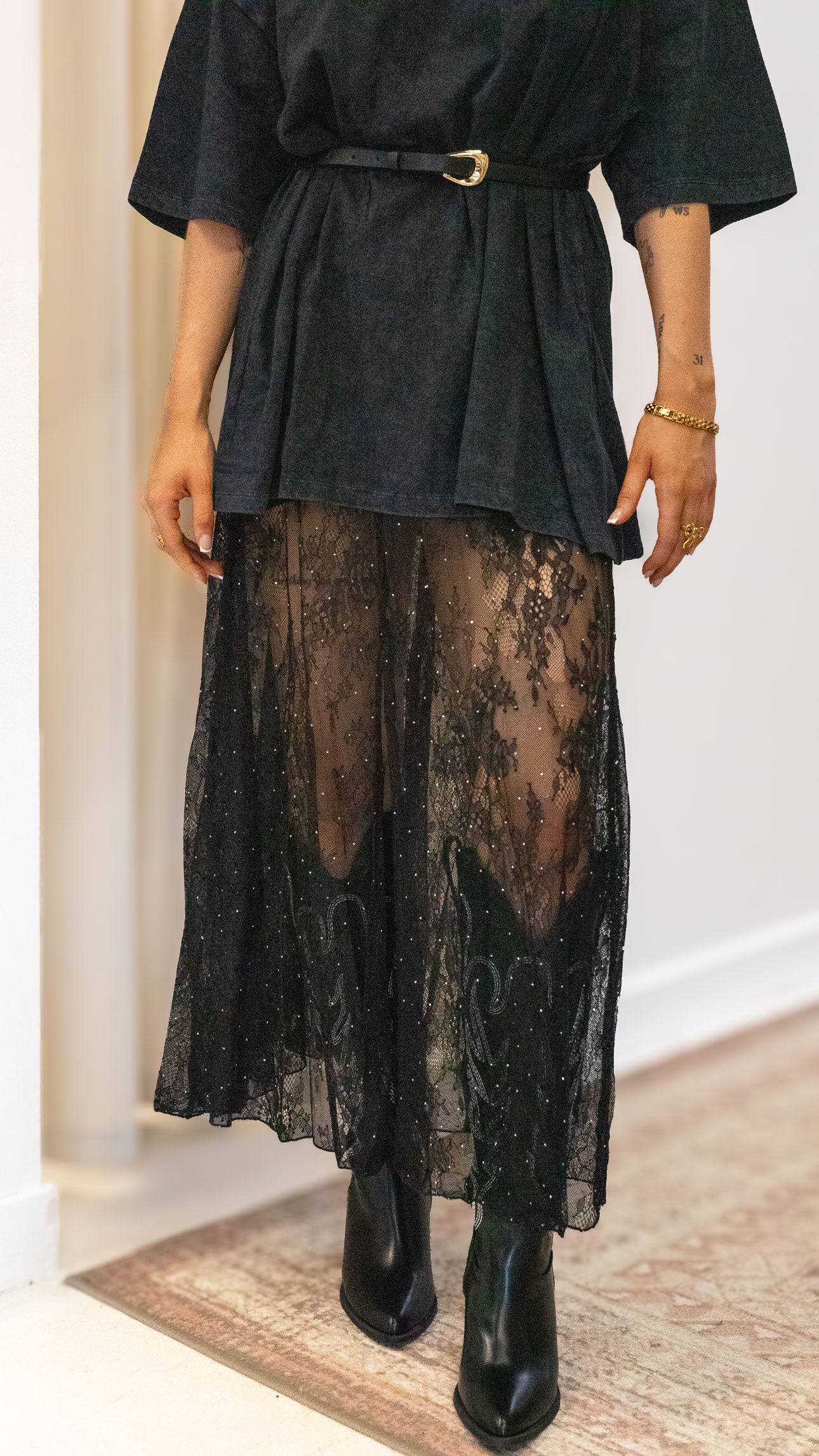 LACE RHINESTONE SKIRT