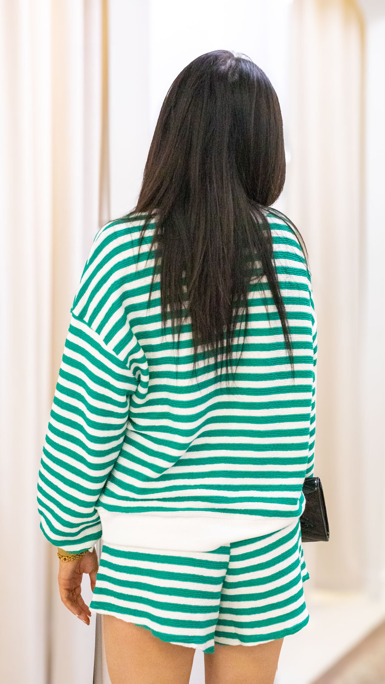 STRIPED RIB BANDED PULLOVER & SHORTS SET