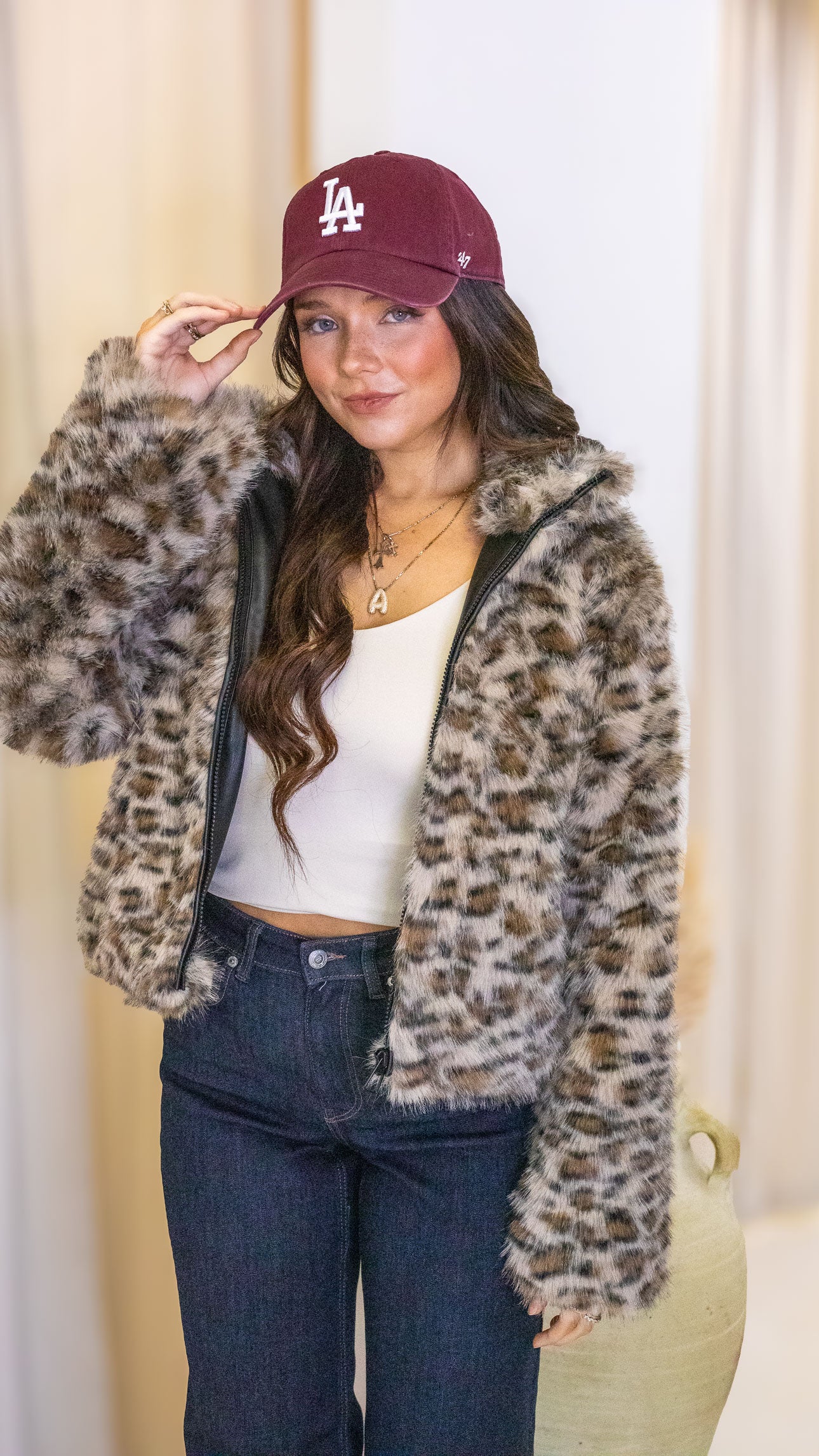 JENNIFER FUR JACKET ANIMAL PRINT
