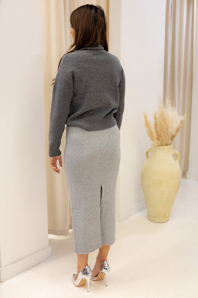 NEW HEATHER RIBBED KNIT MIDI SKIRT (BEST SELLER) | RESTOCK