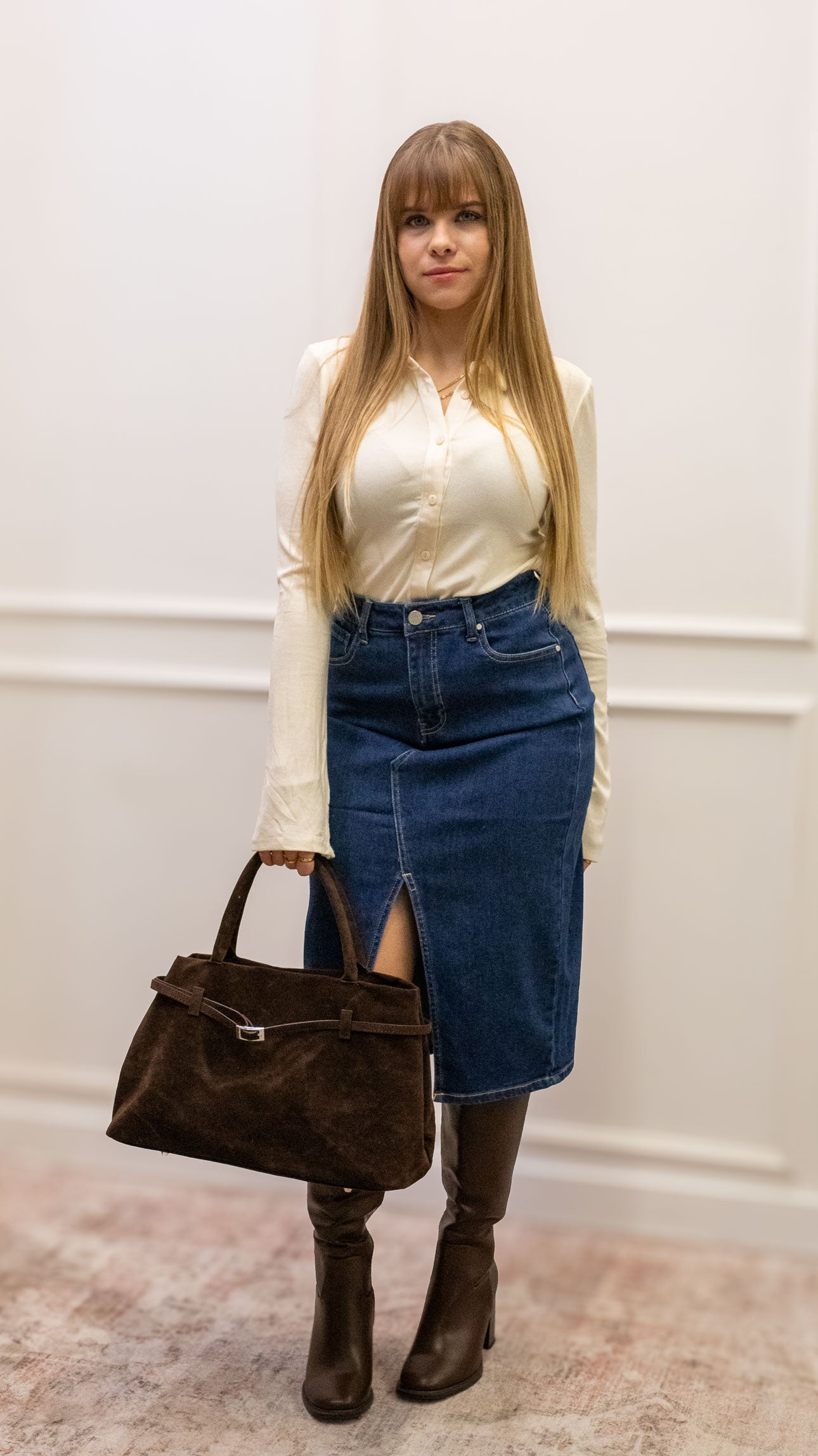 ZARA MIDI DENIM SKIRT (DARK WASH)