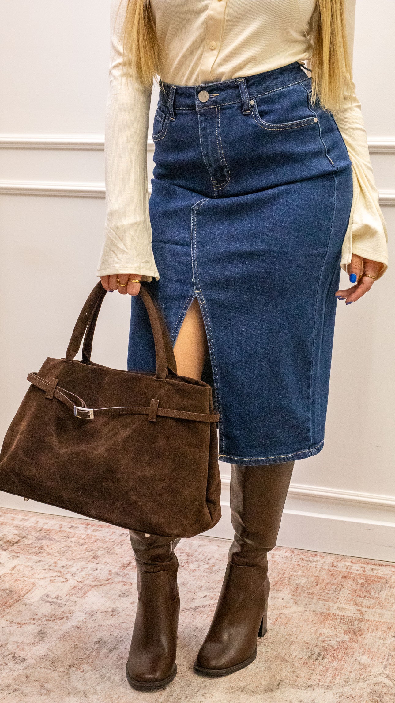 ZARA MIDI DENIM SKIRT (DARK WASH)