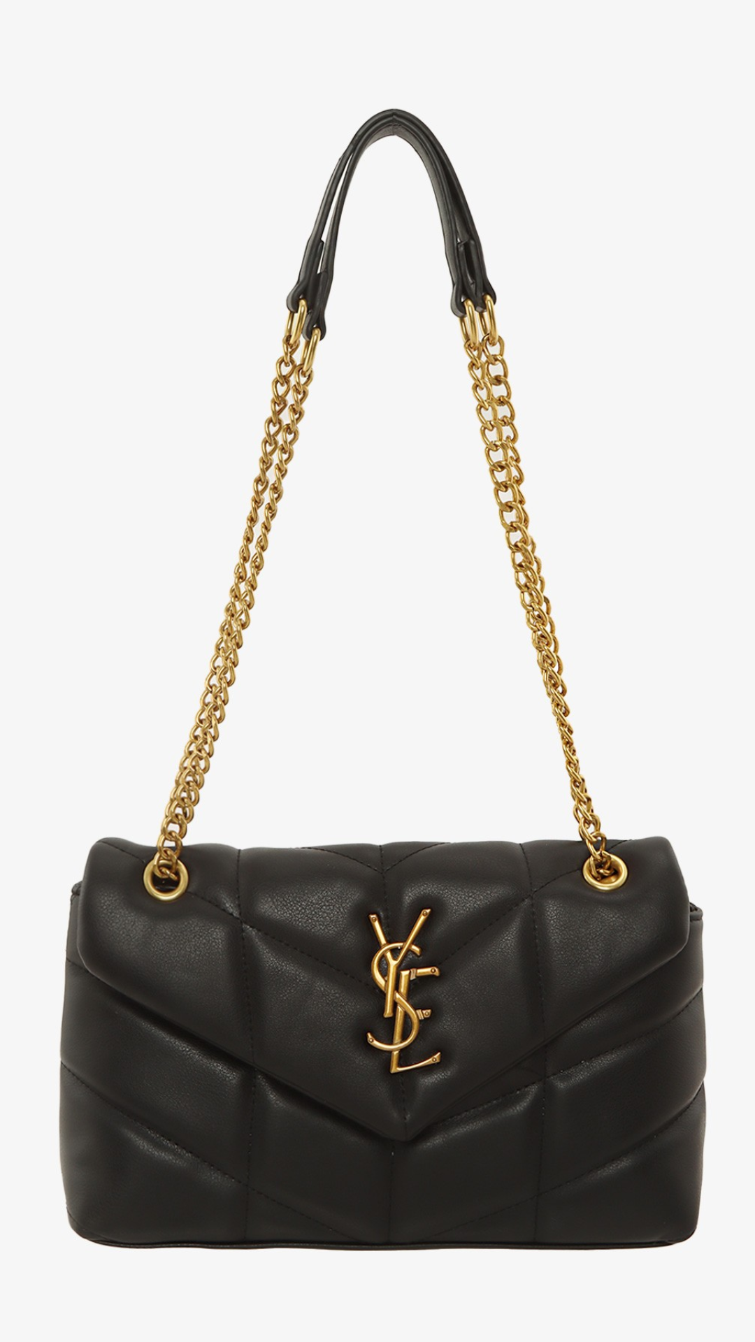 YSL METAL LETTER ENGRAVED PU LEATHER HANDBAG (BLACK & CREAM)