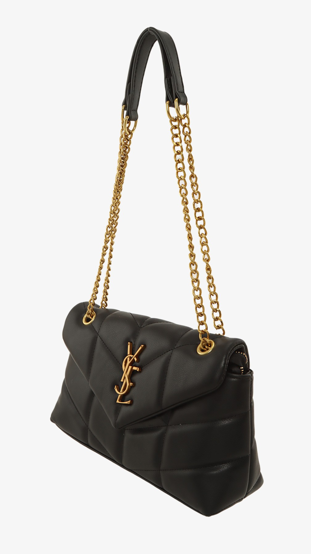 YSL METAL LETTER ENGRAVED PU LEATHER HANDBAG (BLACK & CREAM)