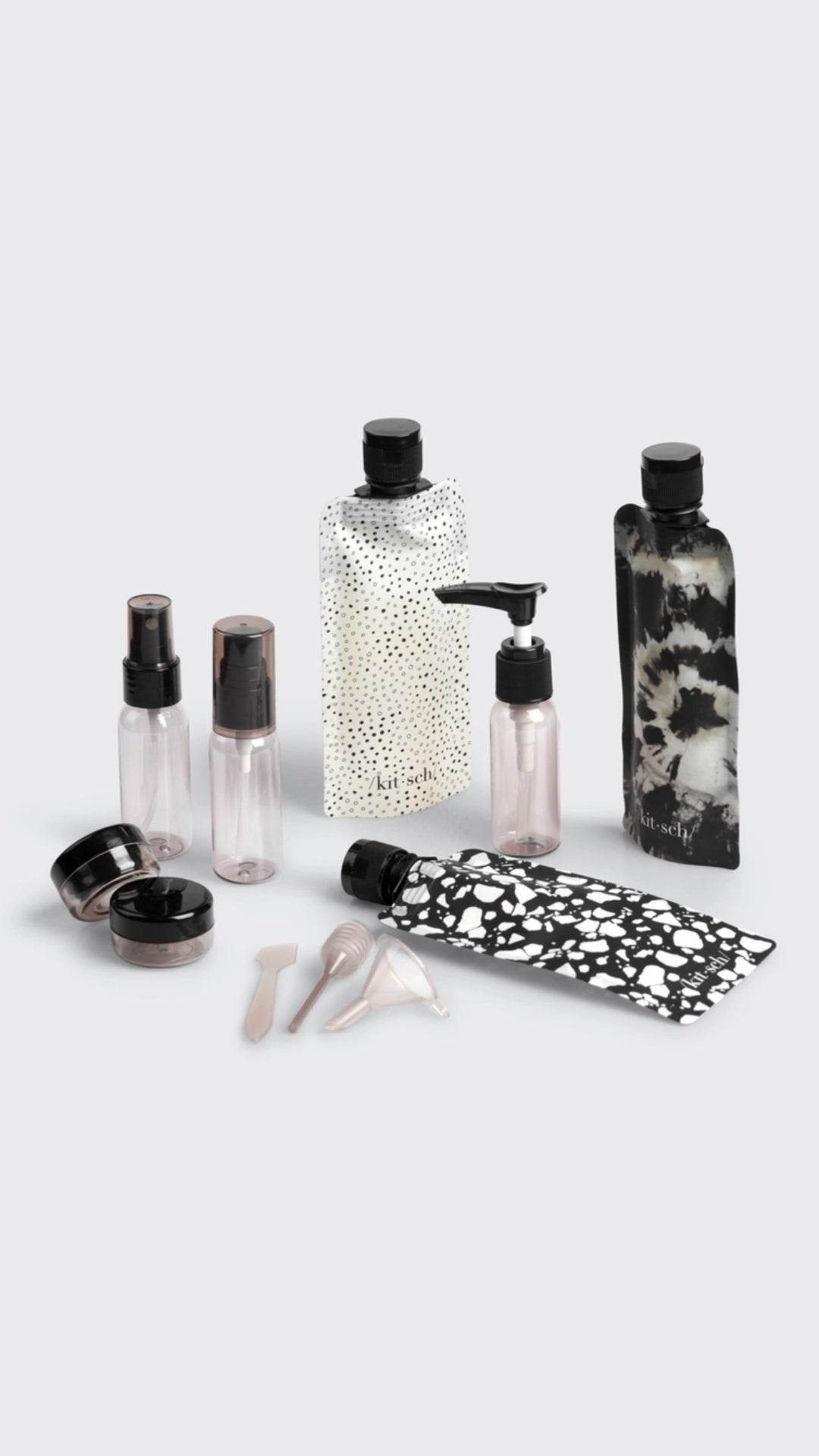 REFILLABLE ULTIMATE TRAVEL 11PC SET - BLACK & IVORY | KITSCH