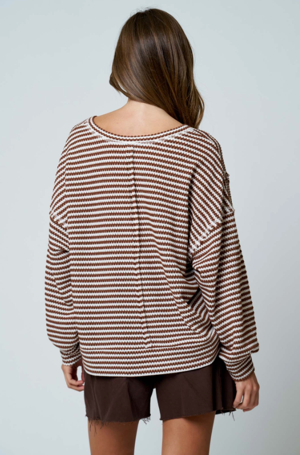 BARLOW STRIPED KNIT OVERSIZED SWEATER (BROWN)