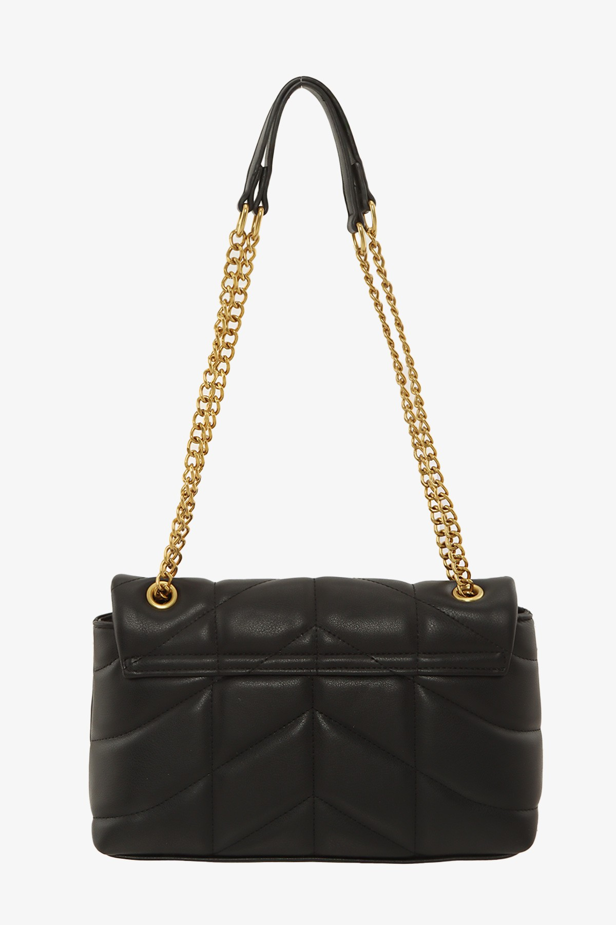METAL LETTER ENGRAVED PU LEATHER HANDBAG (BLACK)
