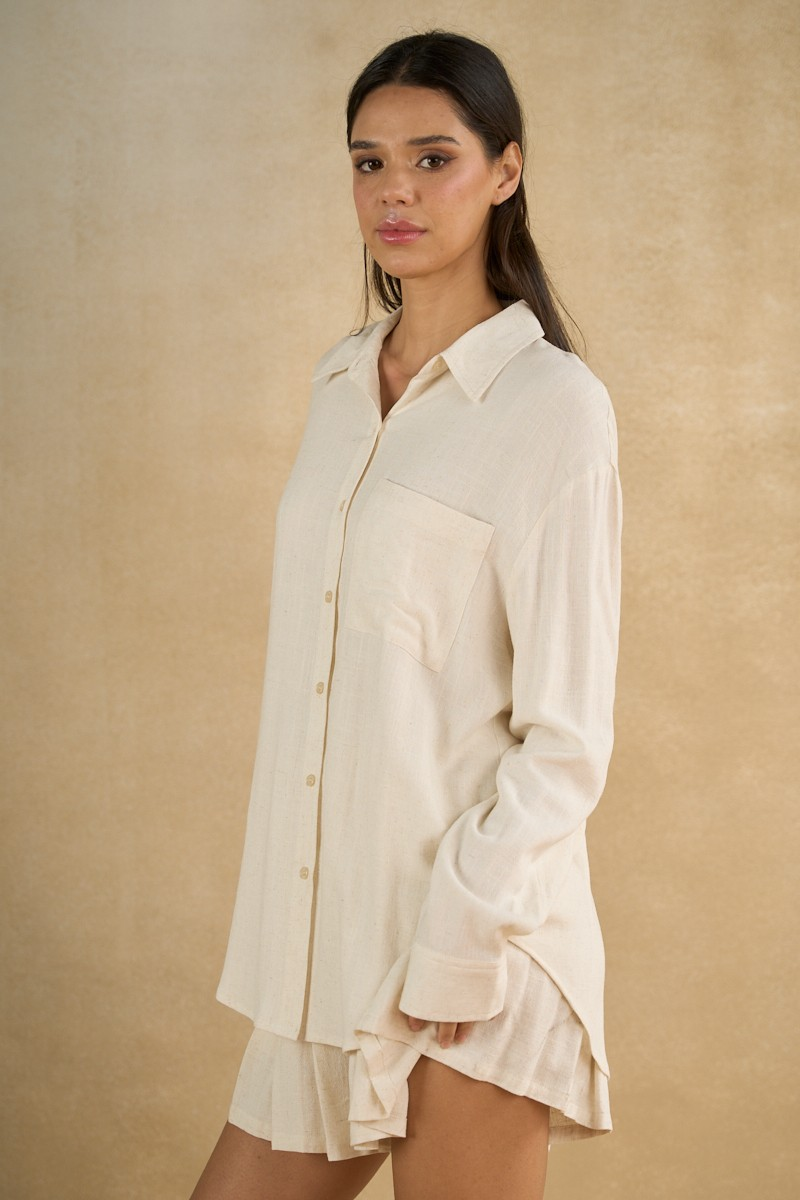 LINEN BUTTON-DOWN SHIRT & RUFFLE SHORTS SET
