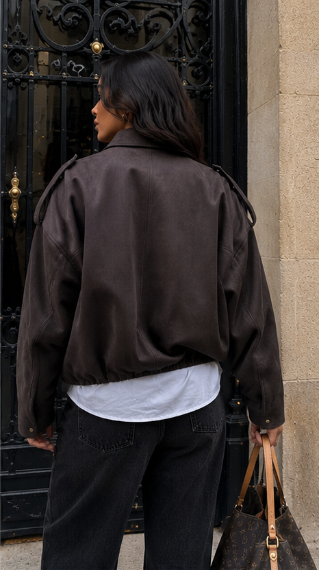 STINA FAUX SUEDE BOMBER(CHOCOLATE TORTE) ONLY