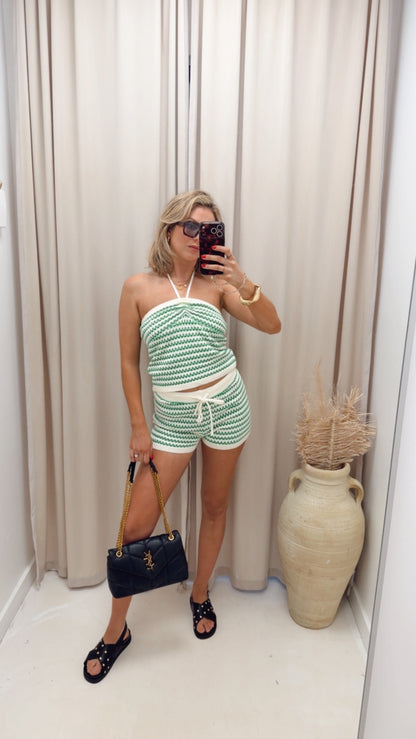 STRIPED TWO PIECE SHORT SET (GREEN)