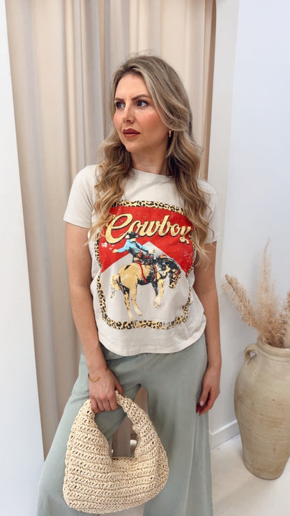 WESTERN VINTAGE COWBOY LEOPARD FRAME GRAPHIC TOP | ZUTTER OUTLET