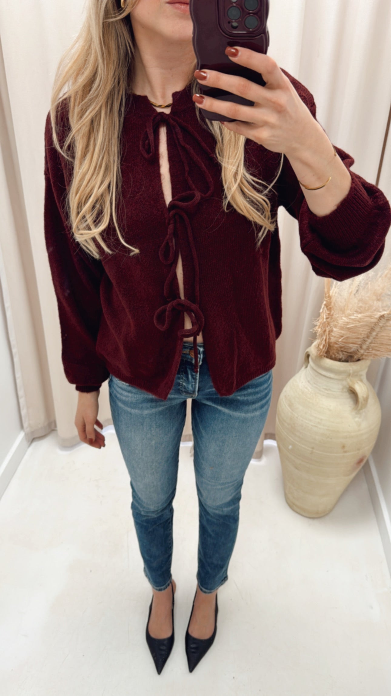 MONROE TIE BOW CARDIGAN (CLARET)