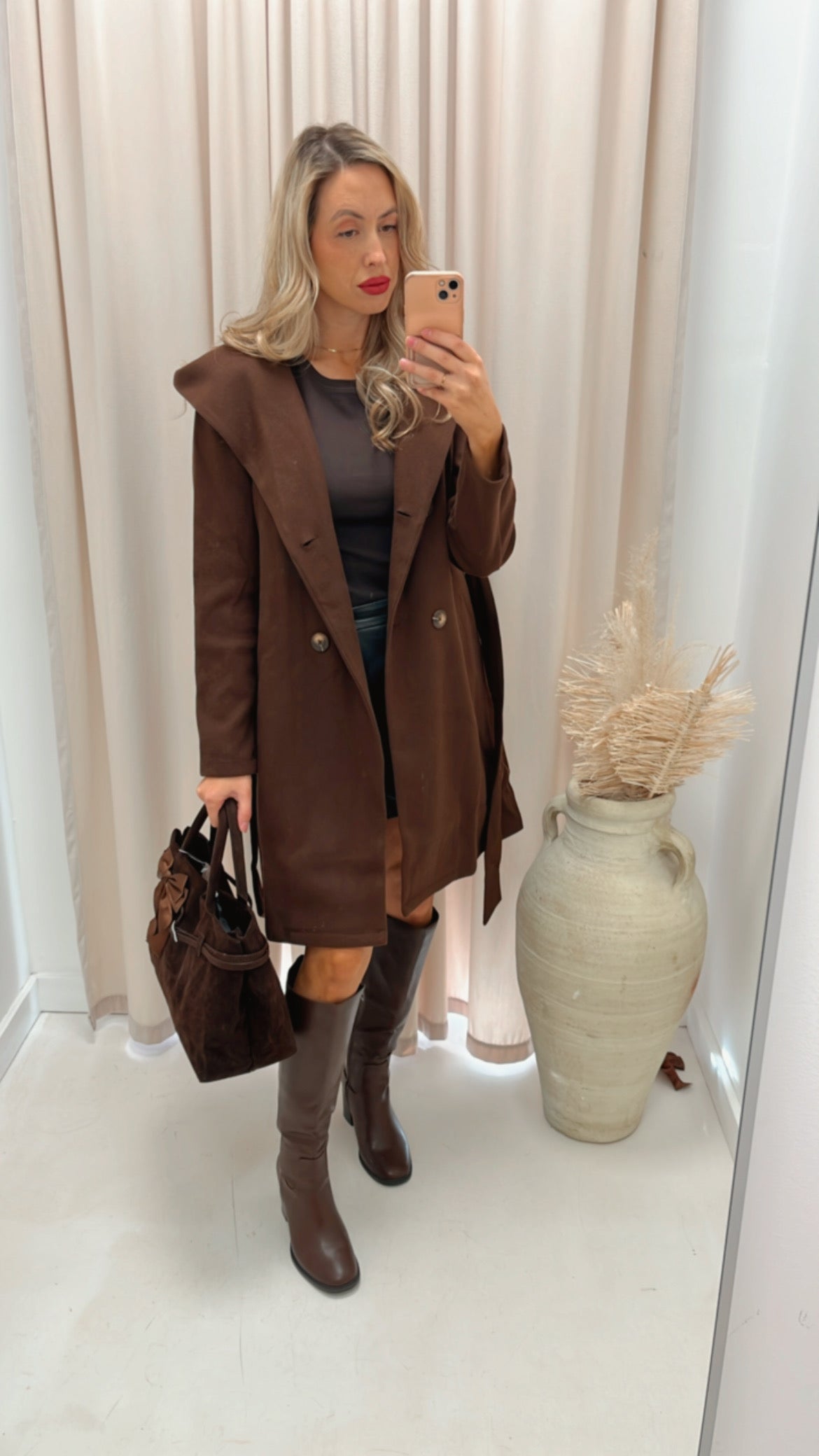 HALLIE HOODED DRESS COAT (BROWN)