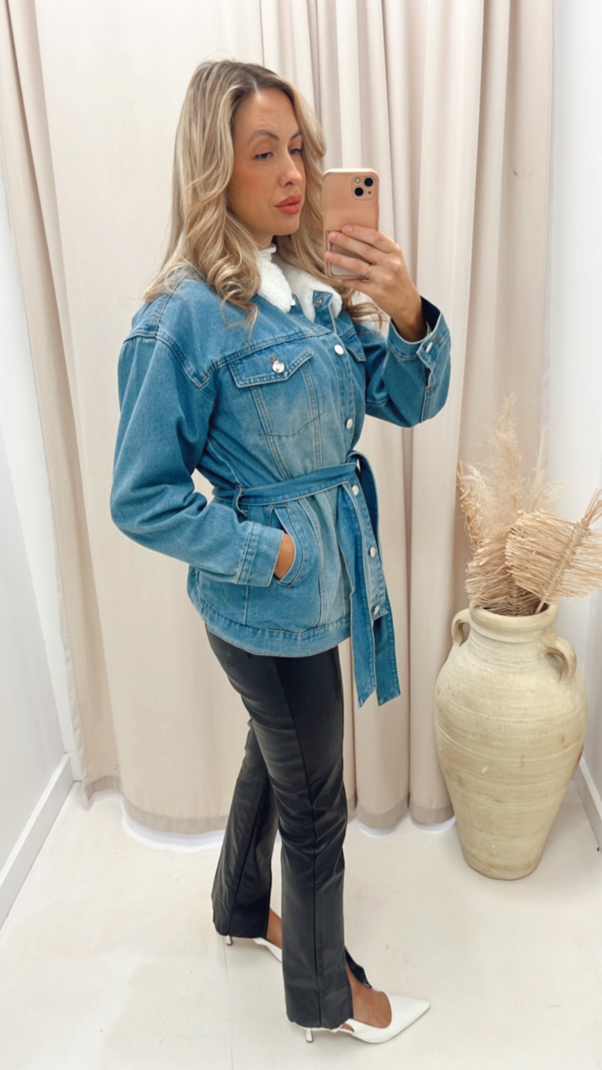 DELTA BELTED DENIM COAT (MEDIUM BLUE)