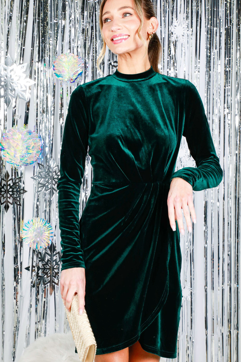 ELOISE' VELVET BURGUNDY MINI DRESS (EMERALD GREEN)