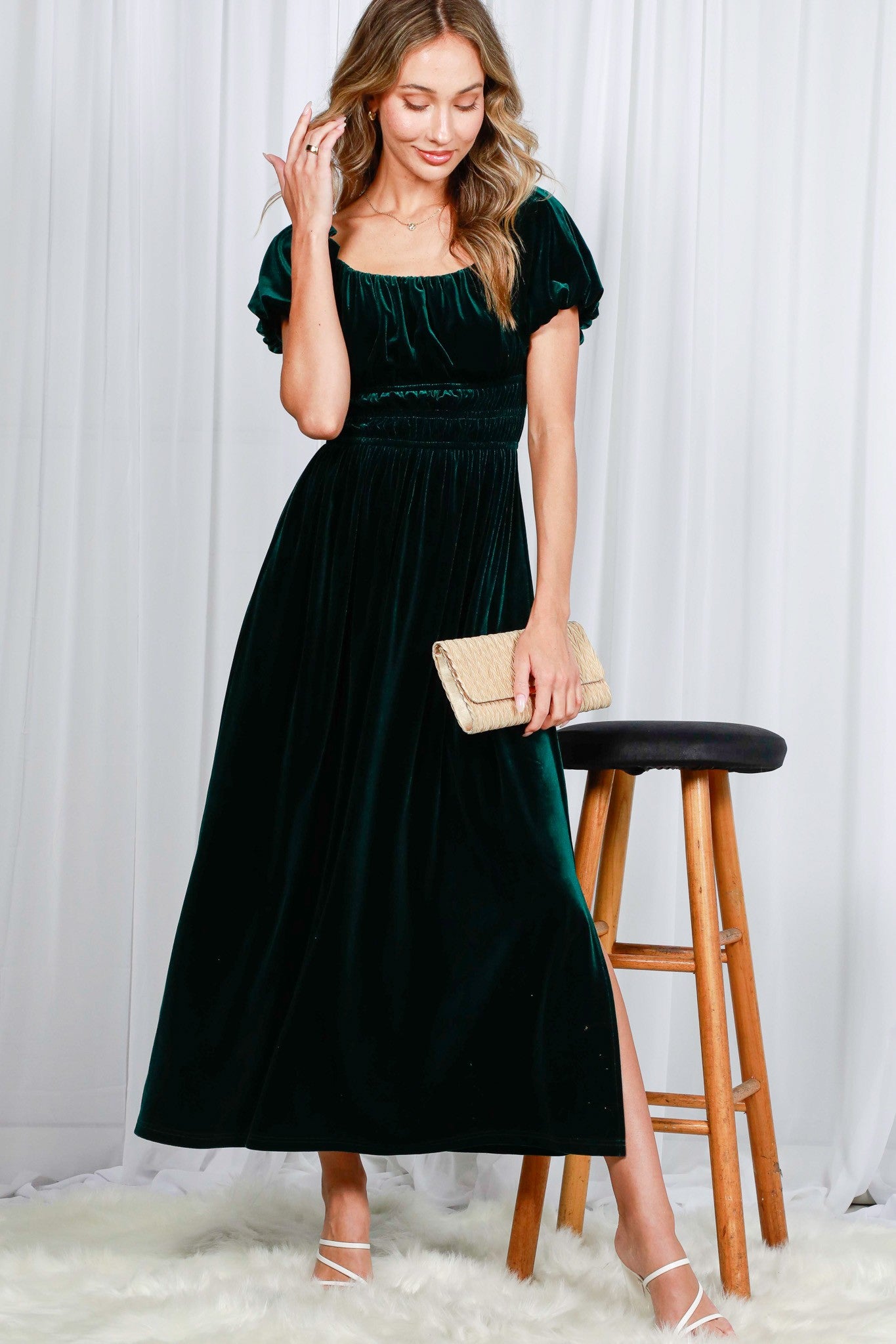 KATALINA VELVET MIDI DRESS (EMERALD GREEN)