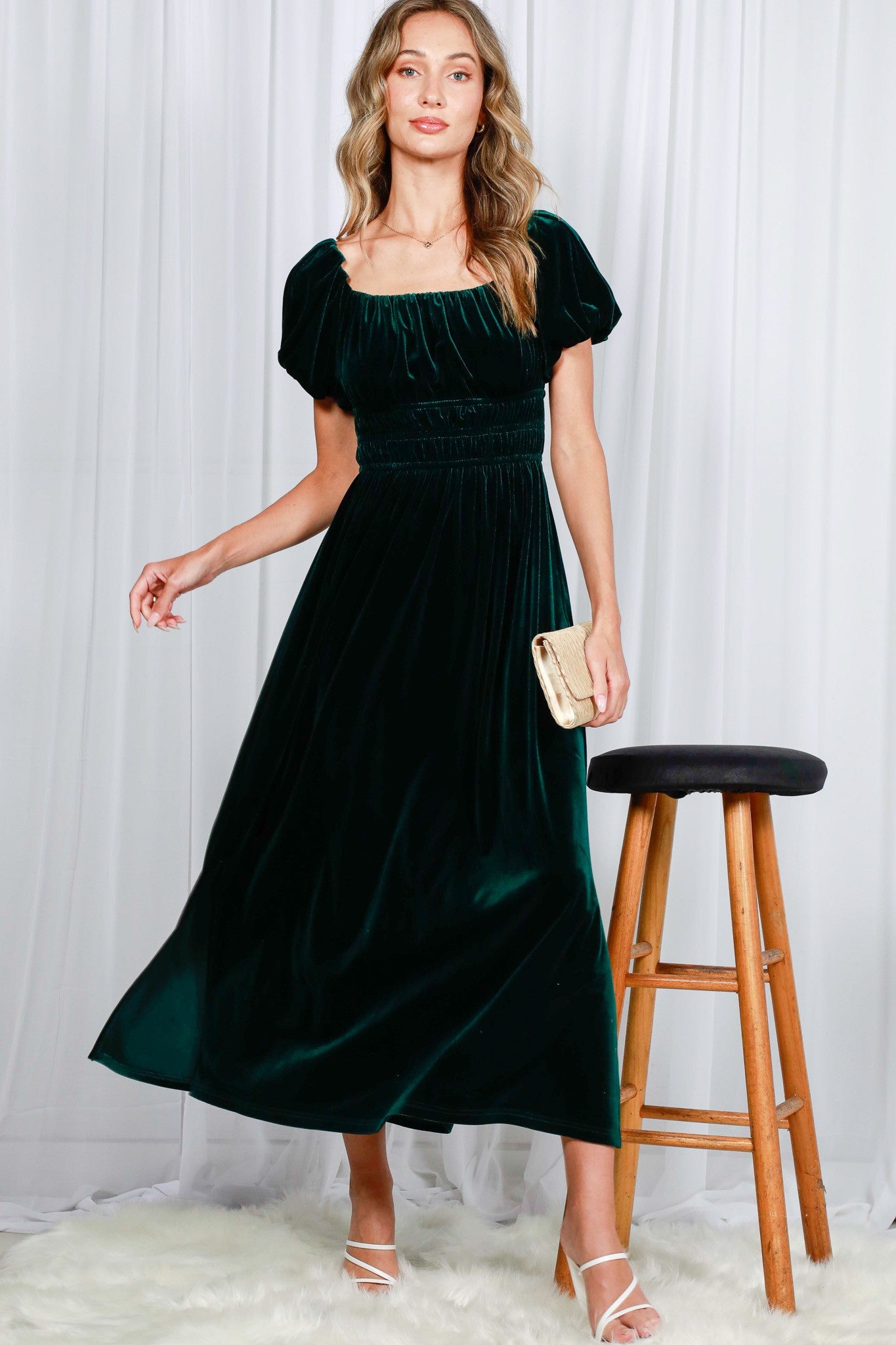 KATALINA VELVET MIDI DRESS (EMERALD GREEN)