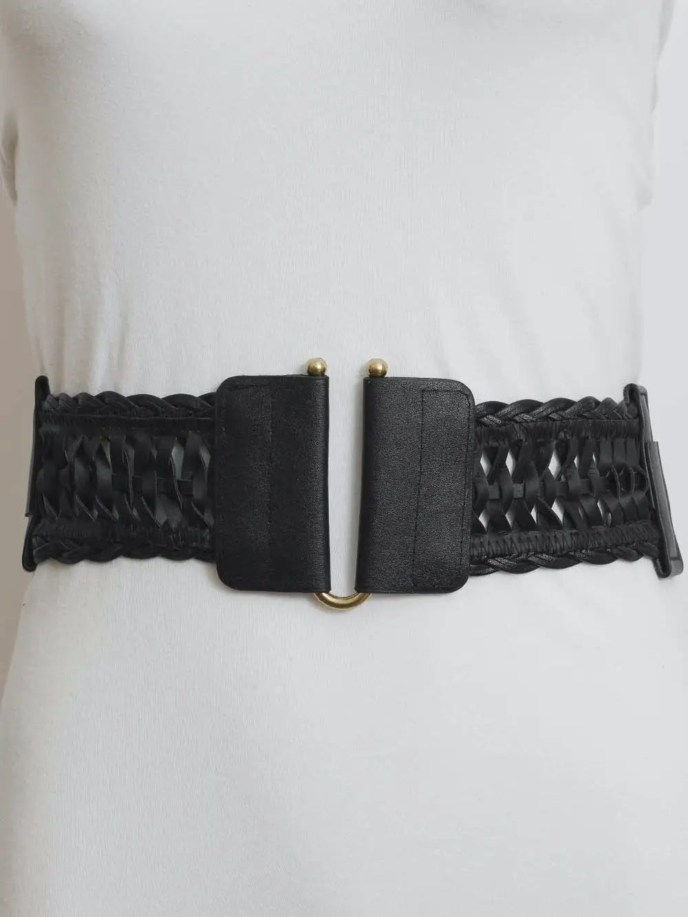 NEW LEATHER BRAID ELASTIC BELT (BLACK)