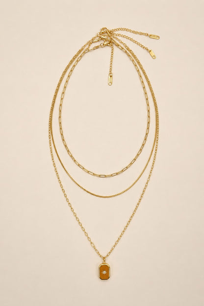 NORTH STAR TRIPLE LAYERED GOLD NECKLACE