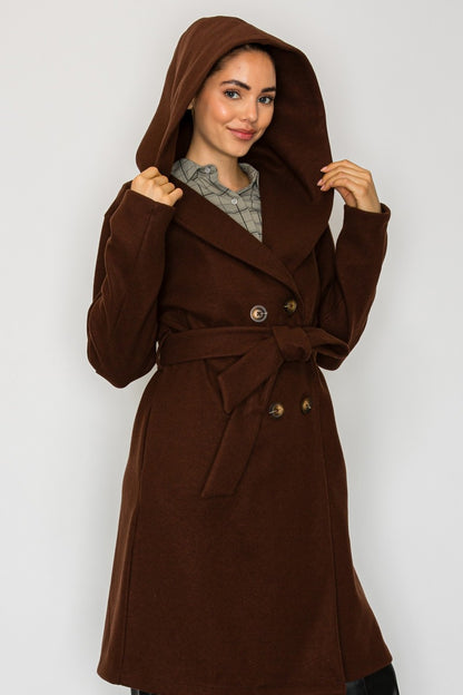 HALLIE HOODED DRESS COAT (BROWN)