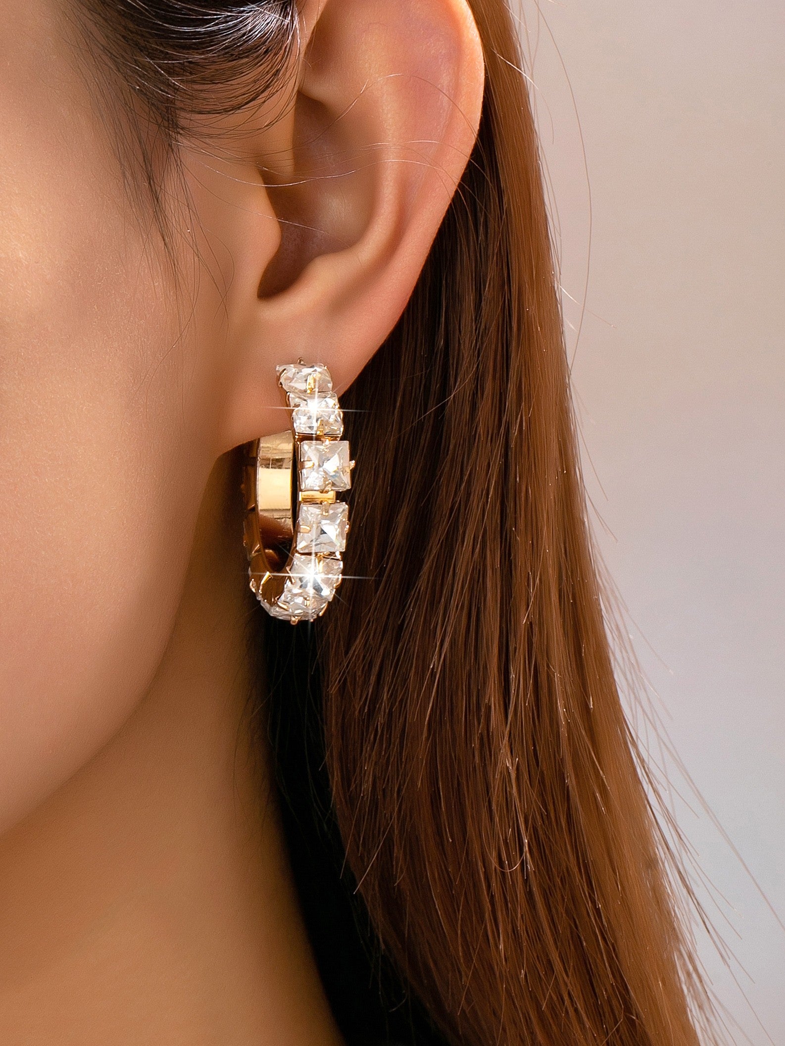 CRYSTAL GOLD HOOP EARRINGS