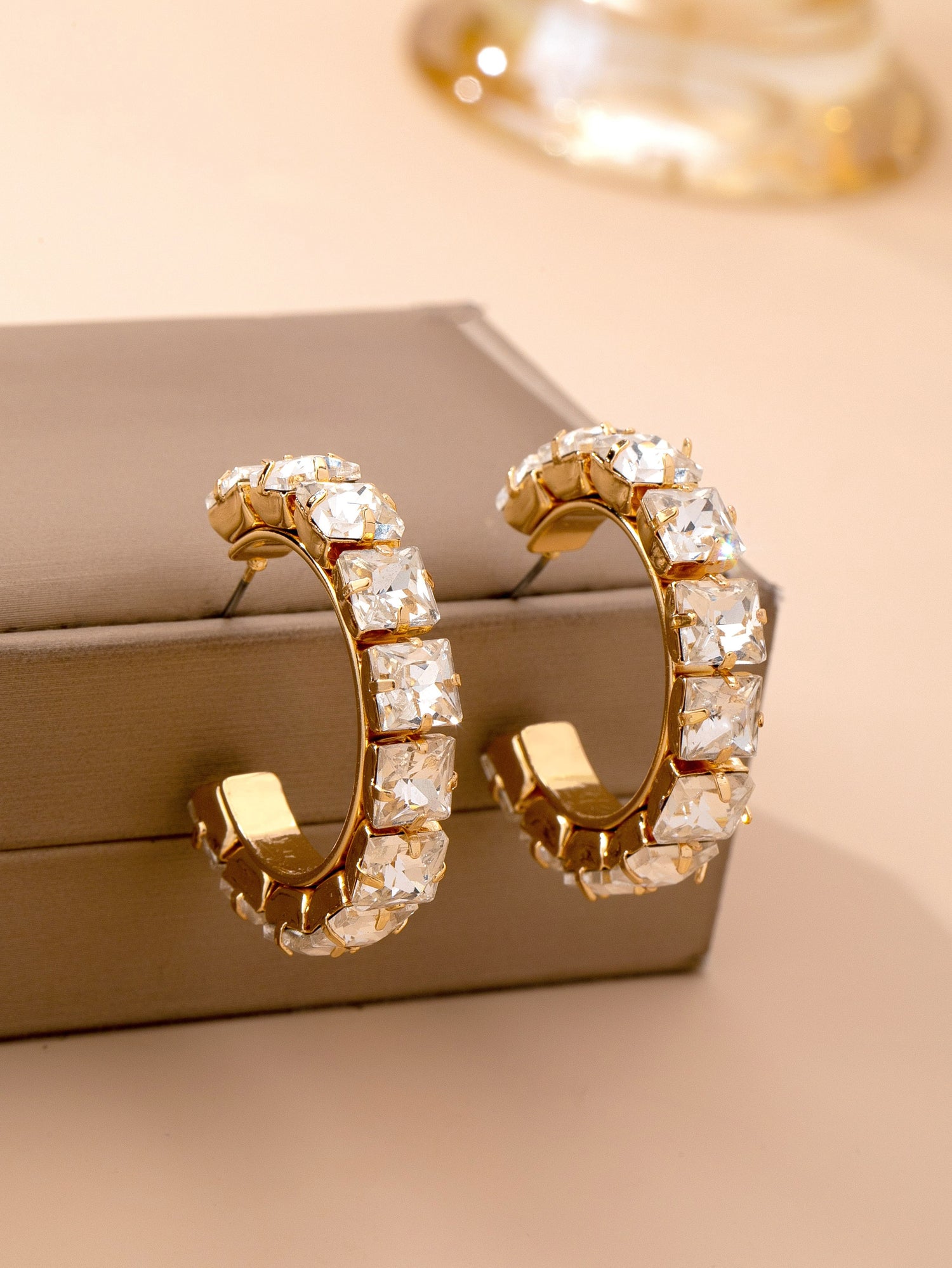 CRYSTAL GOLD HOOP EARRINGS