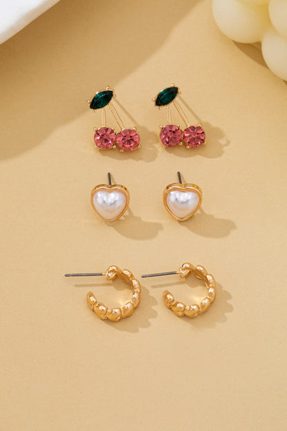 TRIO HEART, CHERRY, EARRING SET