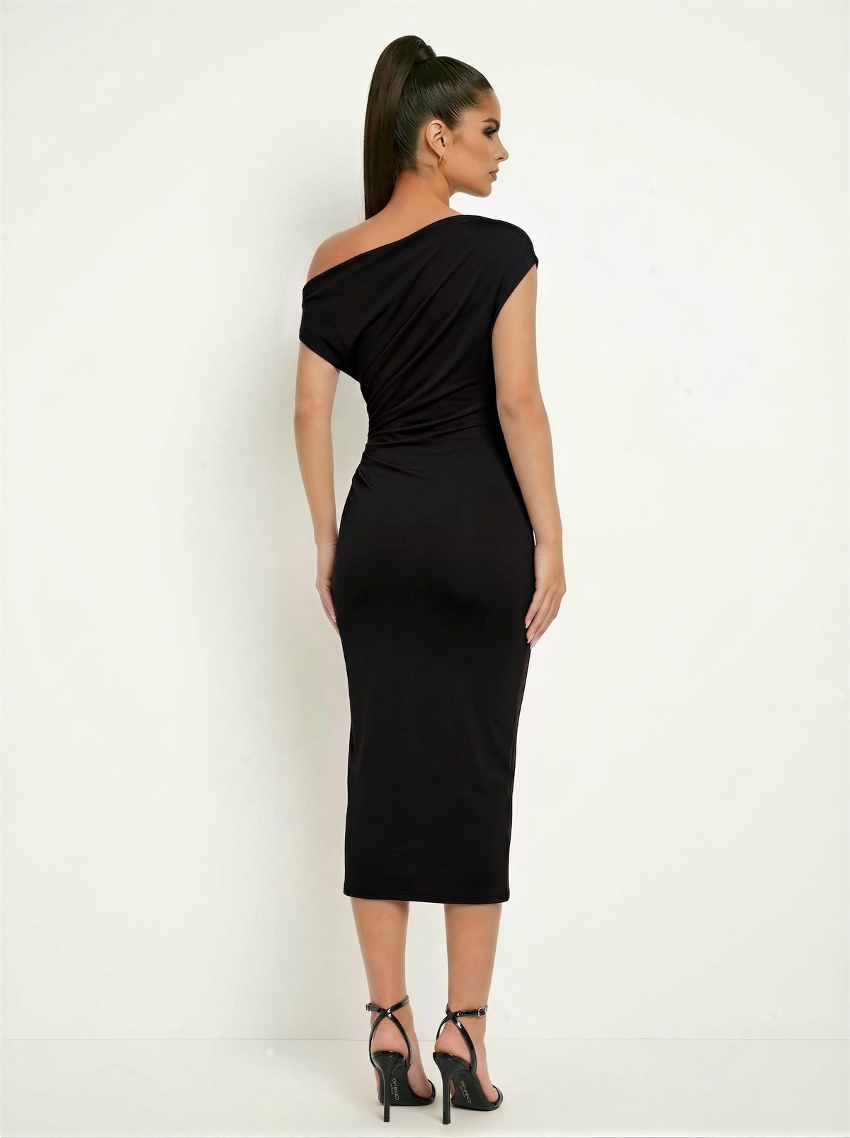 ARIA ASYMETRICAL MIDI DRESS (BLACK)