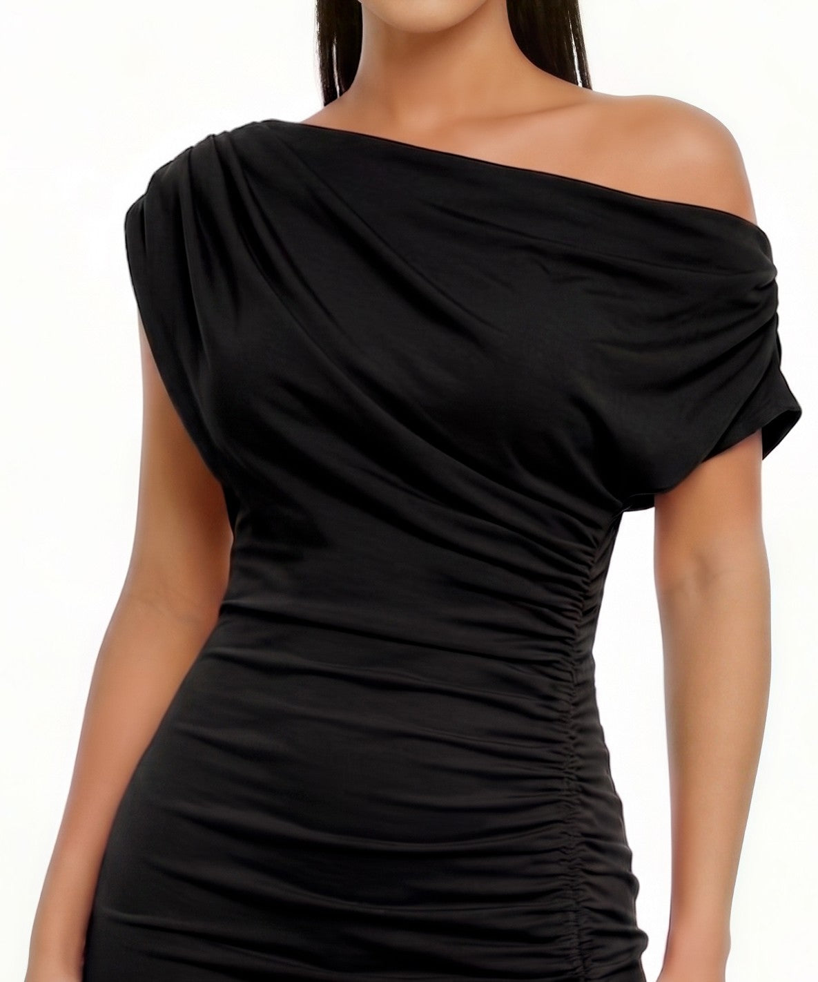 ARIA ASYMETRICAL MIDI DRESS (BLACK)