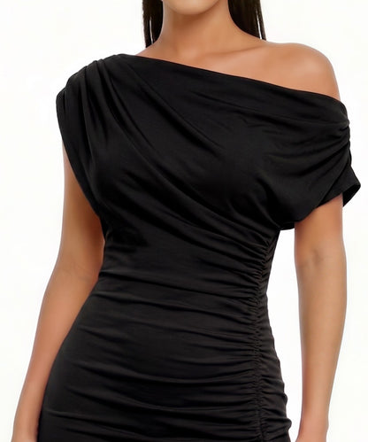 ARIA ASYMETRICAL MIDI DRESS (BLACK)