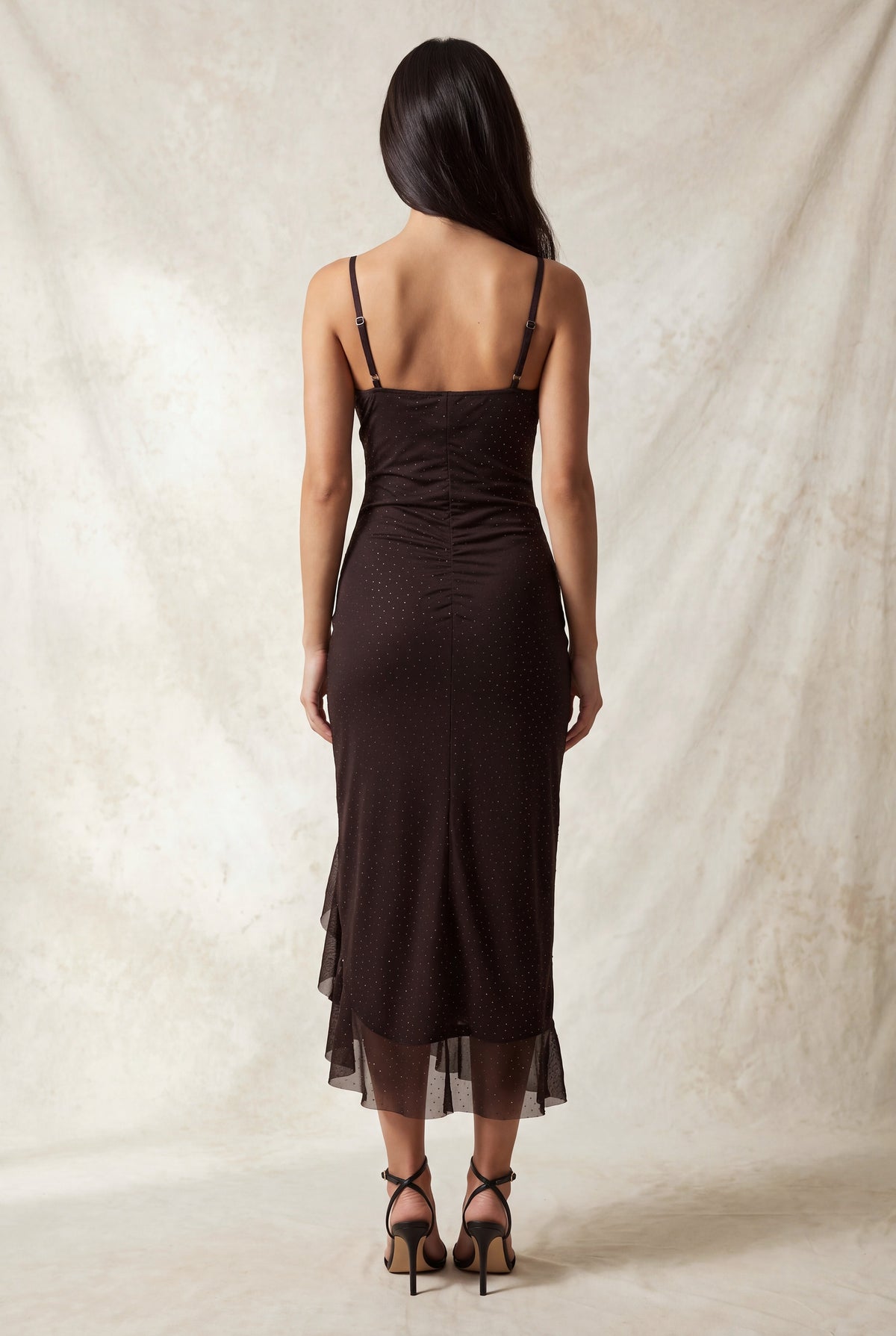 REBECCA COWL NECK MIDI DRESS (BROWN)