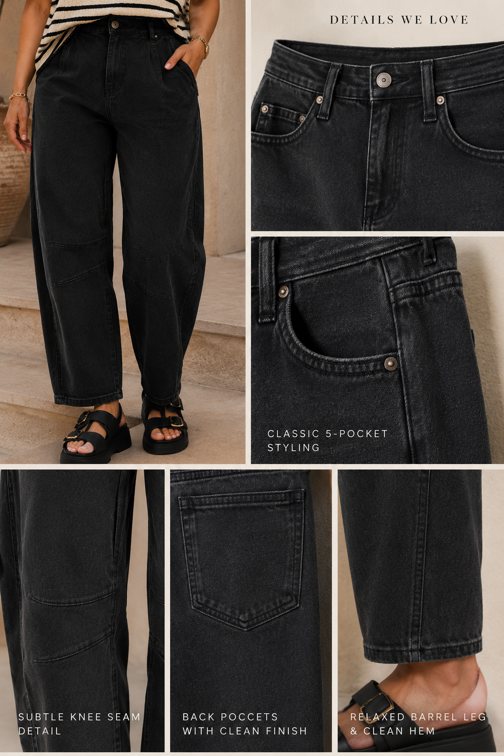 BARREL-LEG COLOR DENIM PANTS (BLACK)