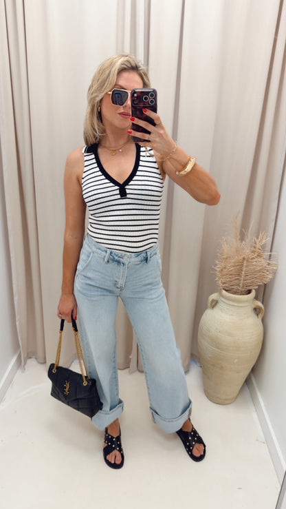 COLLARED STRIPE TOP