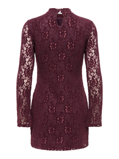 NOLA L/S LACE VELVET DRESS (BURGUNDY) | ONLY