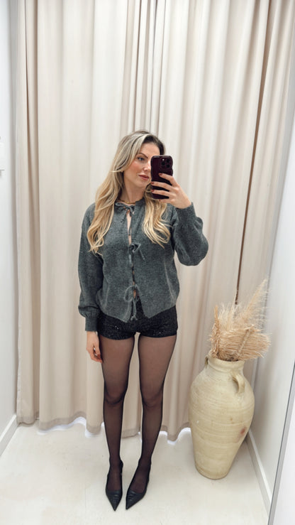 MONROE TIE BOW CARDIGAN (GREY)