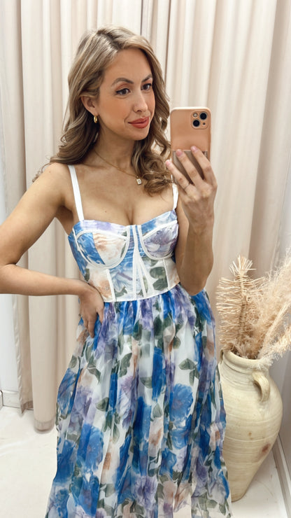 DAPHNE BUSTIER ORGANZA MIDI DRESS (FLORAL) (HOT RESTOCK)